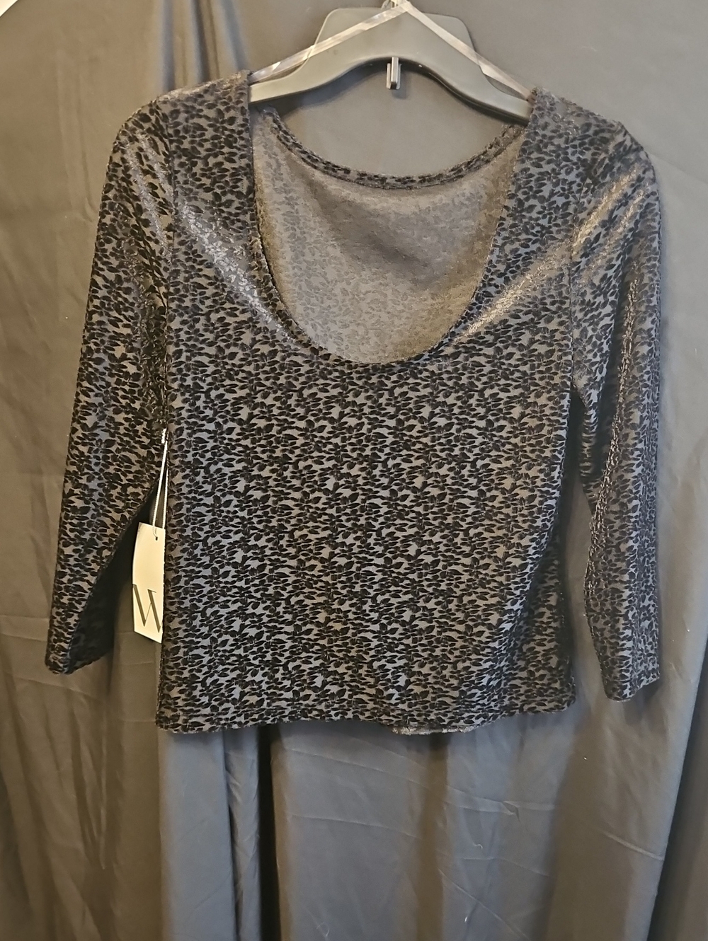 Worthington Black and Gray Scoop Neck Long Sleeve Top